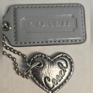 Coach Silver and Gray Leather Hangtag with Heart Charm
